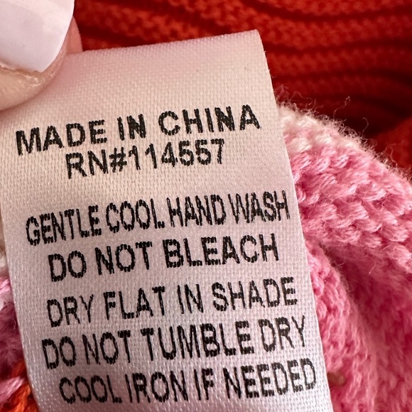 THML Anthropologie M Knit Cotton Sweater Wavy Stripe V Neck Flutter Sleeves Pink - Picture 12 of 12